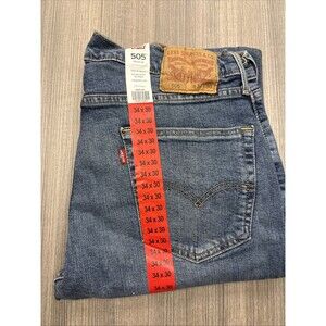 Levi's 505 Straight Regular Fit Jeans Pockets Cotton Blend Blue Mens 34 30 NWT